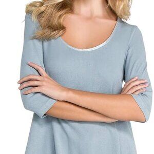 PJ Harlow Kiki Womens Large Blue Pajama Top Supima Cotton Satin Trim